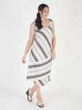 White/Black Diagonal Stripe Linen Mix Dress