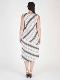 White/Black Diagonal Stripe Linen Mix Dress