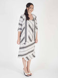 White/Black Diagonal Stripe Linen Mix Dress