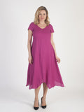 Raspberry Linen Dress with Assymetric hem