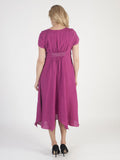 Raspberry Linen Dress with Assymetric hem