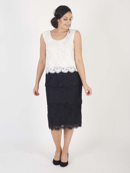 Black Eyelash Trim Multi Layer Scallop Lace Dress