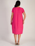 Pink Short Sleeve Diamond Back Cocoon Linen Dress