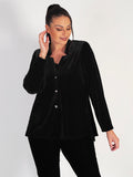 Black Notch Neck Stretch Velvet Jacket with Diamond Back Detail
