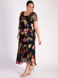 Navy Chrysanthemum Print Layered Silk Devoree Dress - Promotion Until 8th May 2024