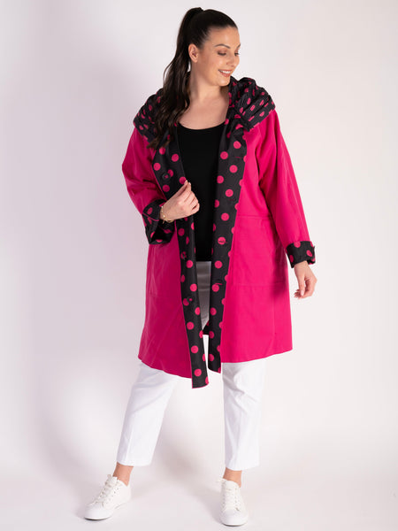 Pink Dot/ Hot Pink Buttoned Reversible Raincoat