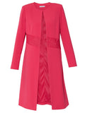 Rose Pink Collarless Lace Trim Edge To Edge Coat