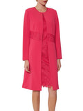 Rose Pink Collarless Lace Trim Edge To Edge Coat