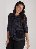 Black/Grey Textured Zip Pkt Jersey Top