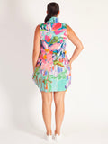 Down by the Ponds Edge Aqua/Multi Sleeveless Cotton Dress with Frill Collar