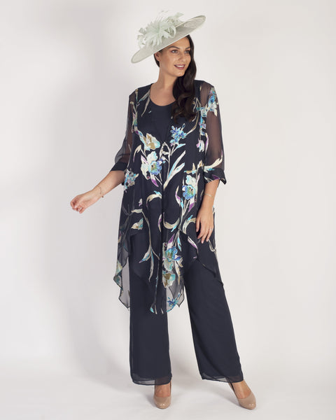 Pewter Turquoise/Lime Iris Floral Print Devoree Pixie Coat | Chesca