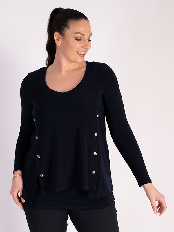 Jersey Layered Top Side Button Trim