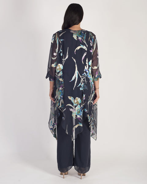 Pewter Turquoise/Lime Iris Floral Print Devoree Pixie Coat | Chesca Direct