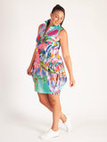 Down by the Ponds Edge Aqua/Multi Sleeveless Cotton Dress with Frill Collar