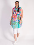 Down by the Ponds Edge Aqua/Multi Sleeveless Cotton Dress with Frill Collar