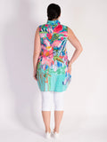 Down by the Ponds Edge Aqua/Multi Sleeveless Cotton Dress with Frill Collar