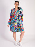 Party In August Blue/Multi Abstract Leaf Print Cotton Bubble Dress