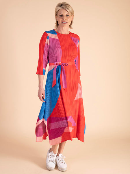 Strawberry/Multi Cosmopolitan Plisse Pleat Dress