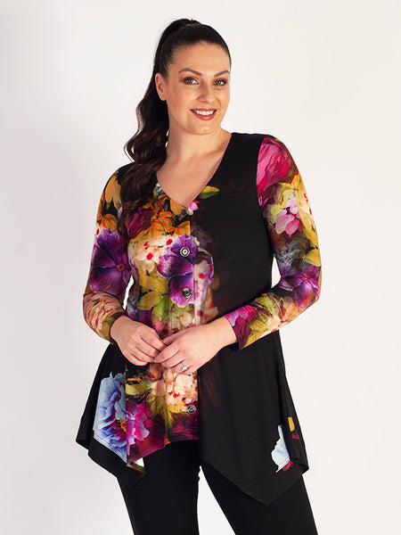 Black/Multi Floral Placement Print Cardigan with Buttons