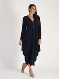 Navy Zip Detail Jersey Drape Dress