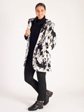 White/Black Abstract Pattern Wool Mix Coat with Hood