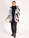 White/Black Abstract Pattern Wool Mix Coat with Hood