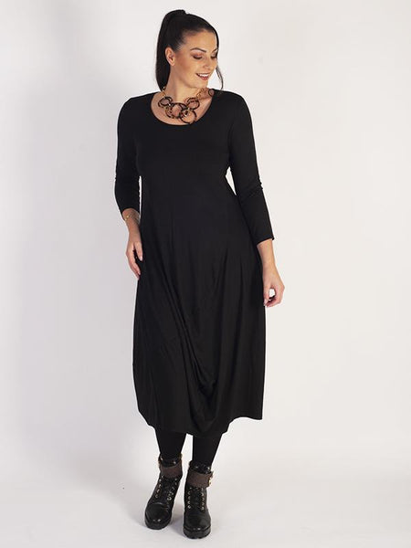 Black Draped Jersey Dress