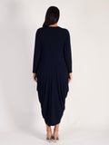 Navy Zip Detail Jersey Drape Dress