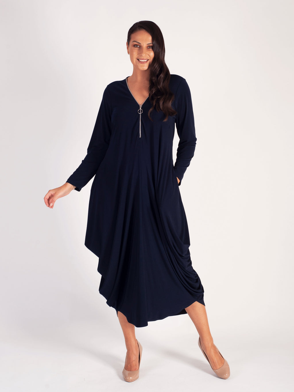 Zip Detail Jersey Drape Dress