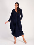 Navy Zip Detail Jersey Drape Dress